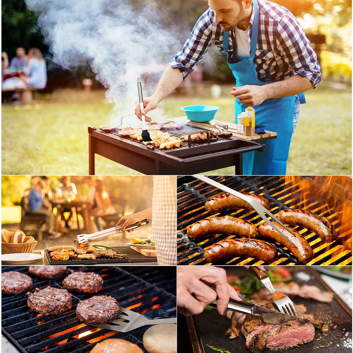 Set Parrillero Asado Barbacoa 5 Pcs En Maleta Kit Parrilla 5