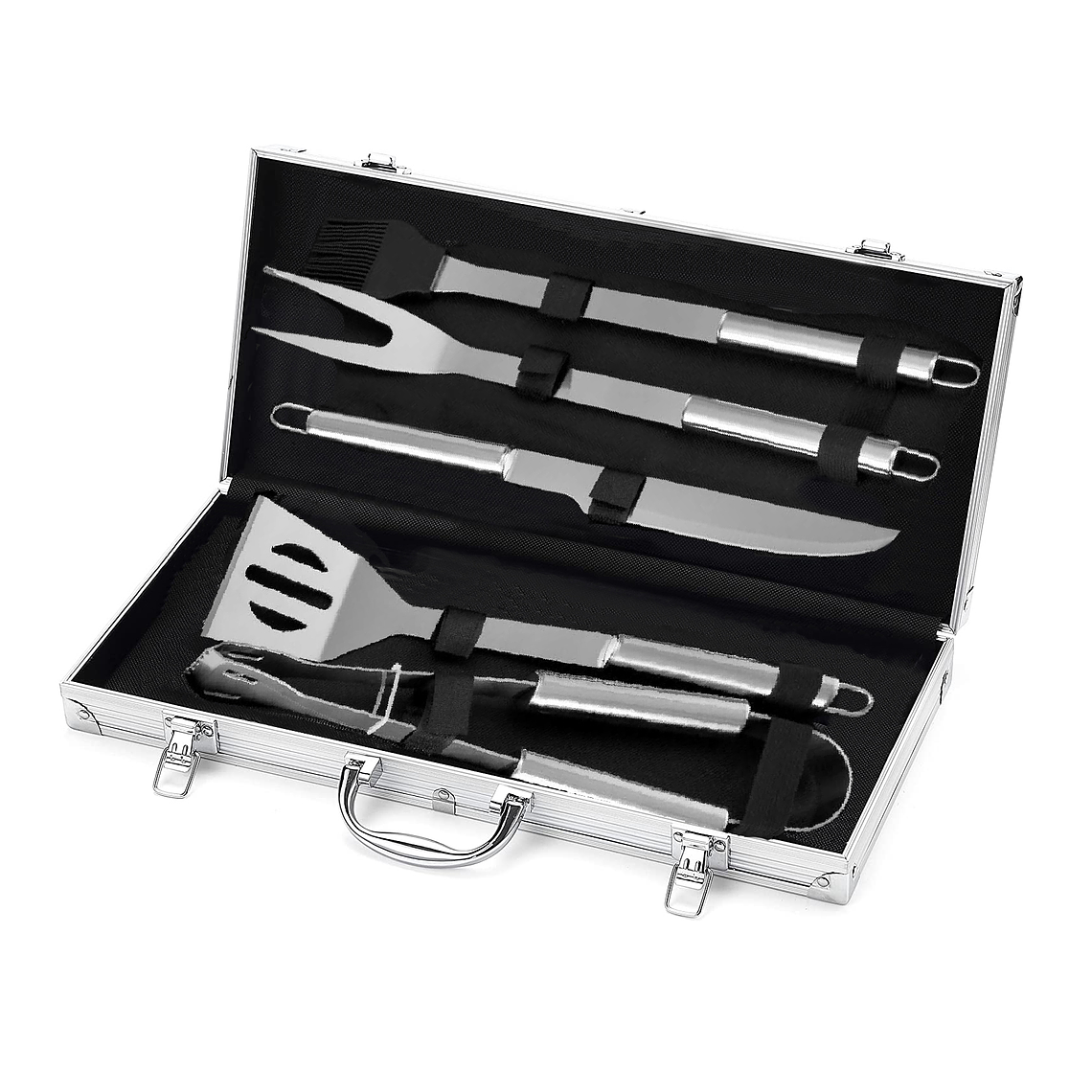 Set Parrillero Asado Barbacoa 5 Pcs En Maleta Kit Parrilla 1