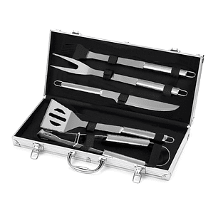 Set Parrillero Asado Barbacoa 5 Pcs En Maleta Kit Parrilla