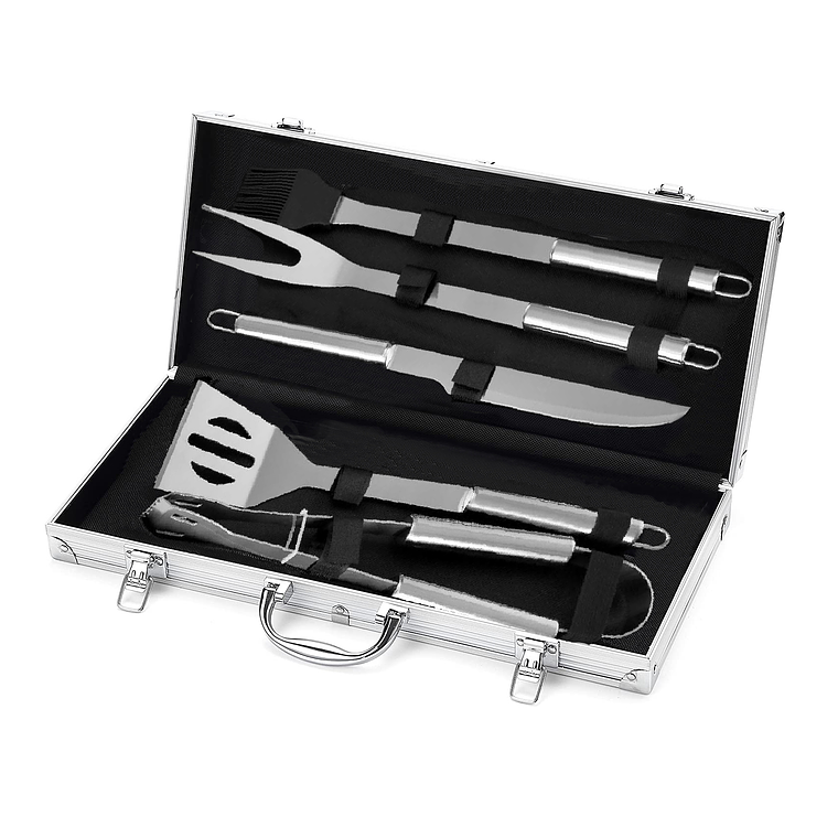 Set Parrillero Asado Barbacoa 5 Pcs En Maleta Kit Parrilla 1