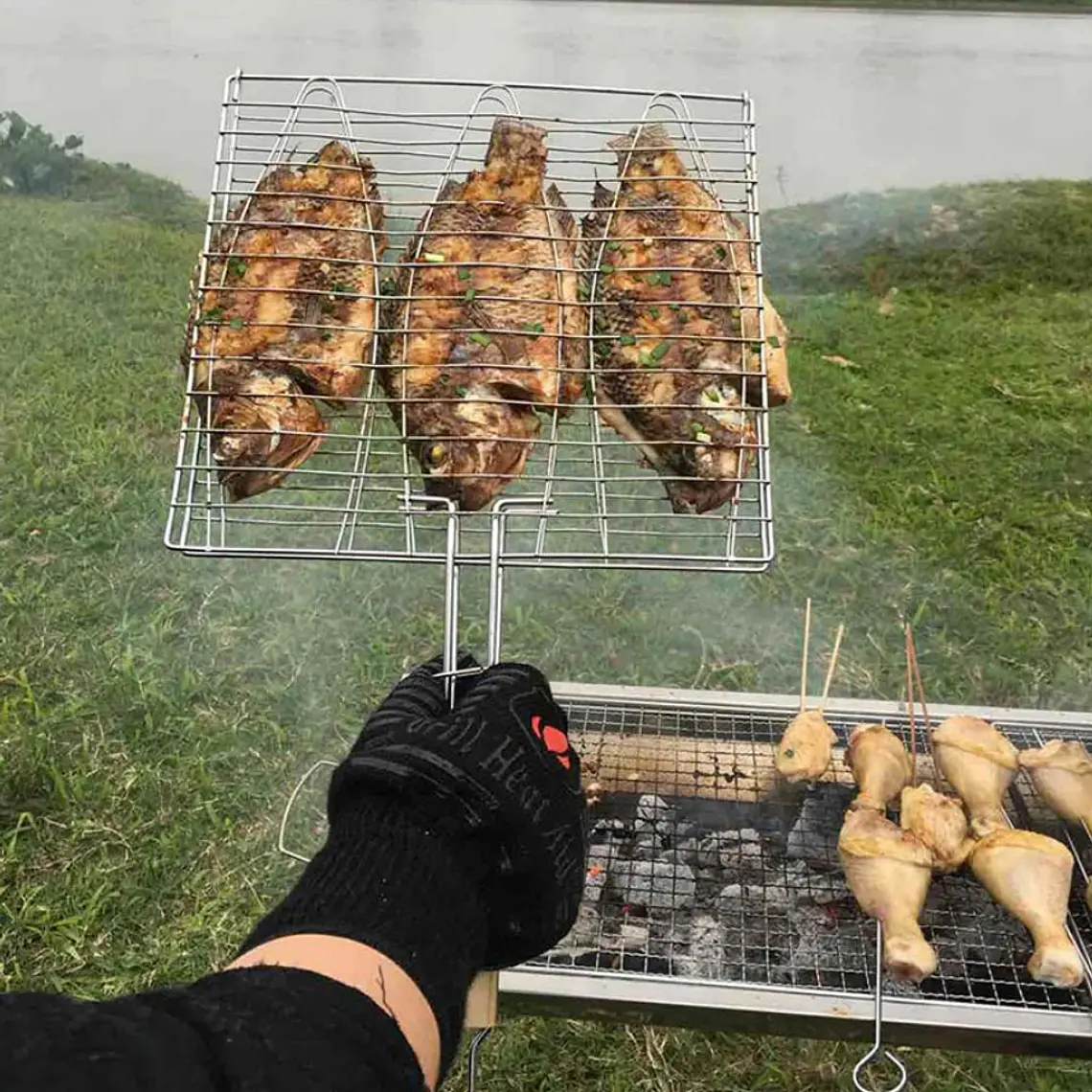 Parrilla Rejilla Doble Barbacoa Asados Carnes Pescado 1