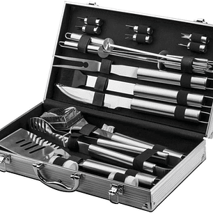Set Parrillero Asado Barbacoa 18 Pcs En Maleta Kit Parrilla