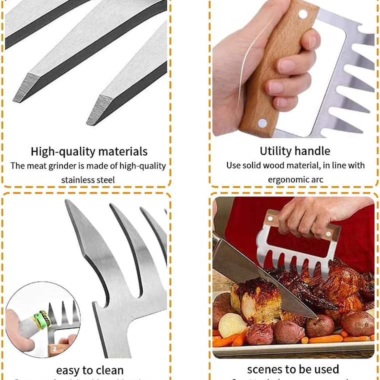 X2 Garras De Oso Acero Inoxidable Para Asados Parrilla Bbq 3