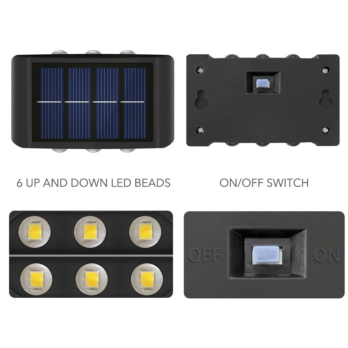 Pack X 2 Lampara Solar 6 Led Exterior Aplique De Muro 3
