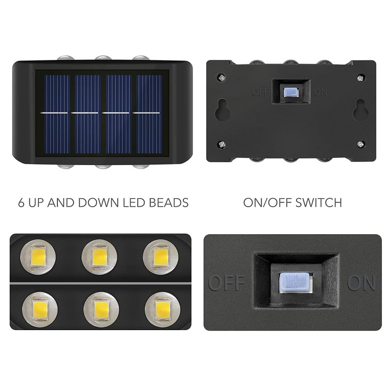 Pack X 2 Lampara Solar 6 Led Exterior Aplique De Muro 3