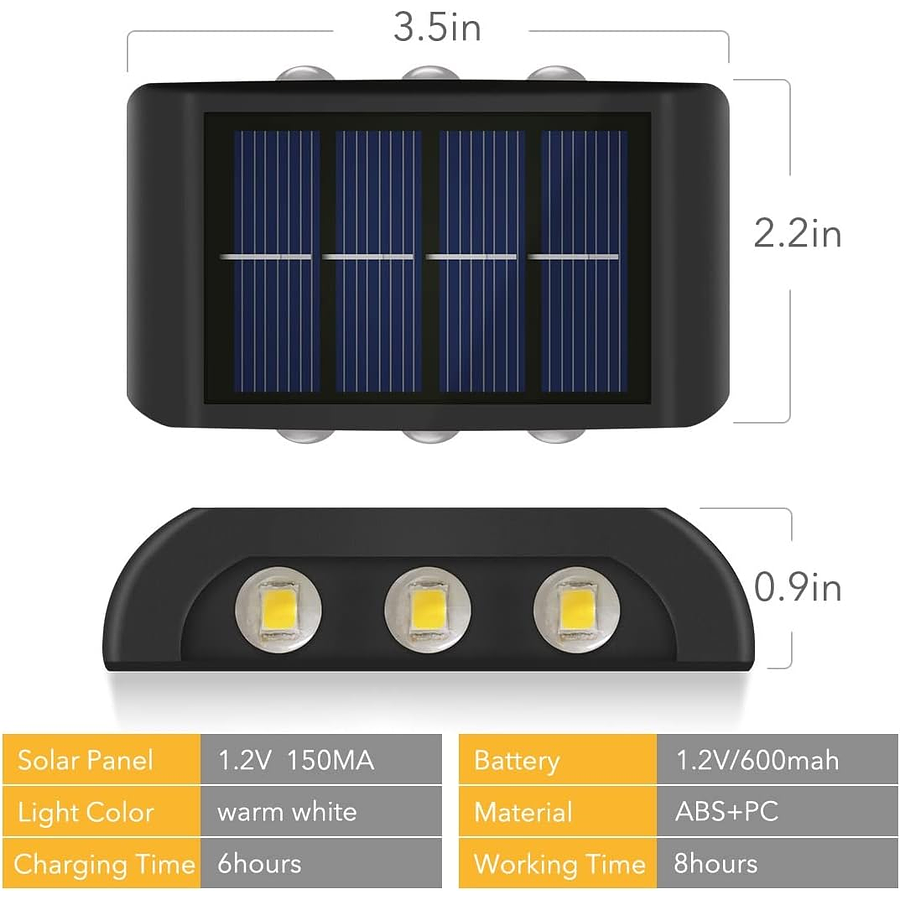 Aplique Pared Solar Led Para Exterior Impermeable