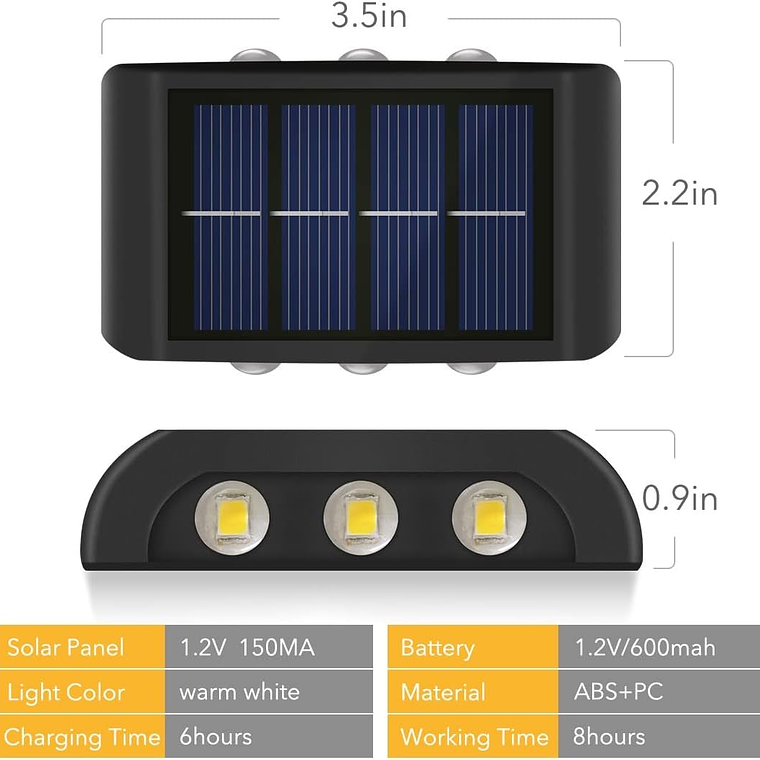 Pack X 2 Lampara Solar 6 Led Exterior Aplique De Muro 4