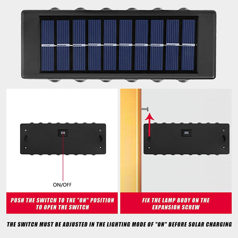Pack X 2 Lampara Solar 12 Led Exterior Aplique De Muro 3