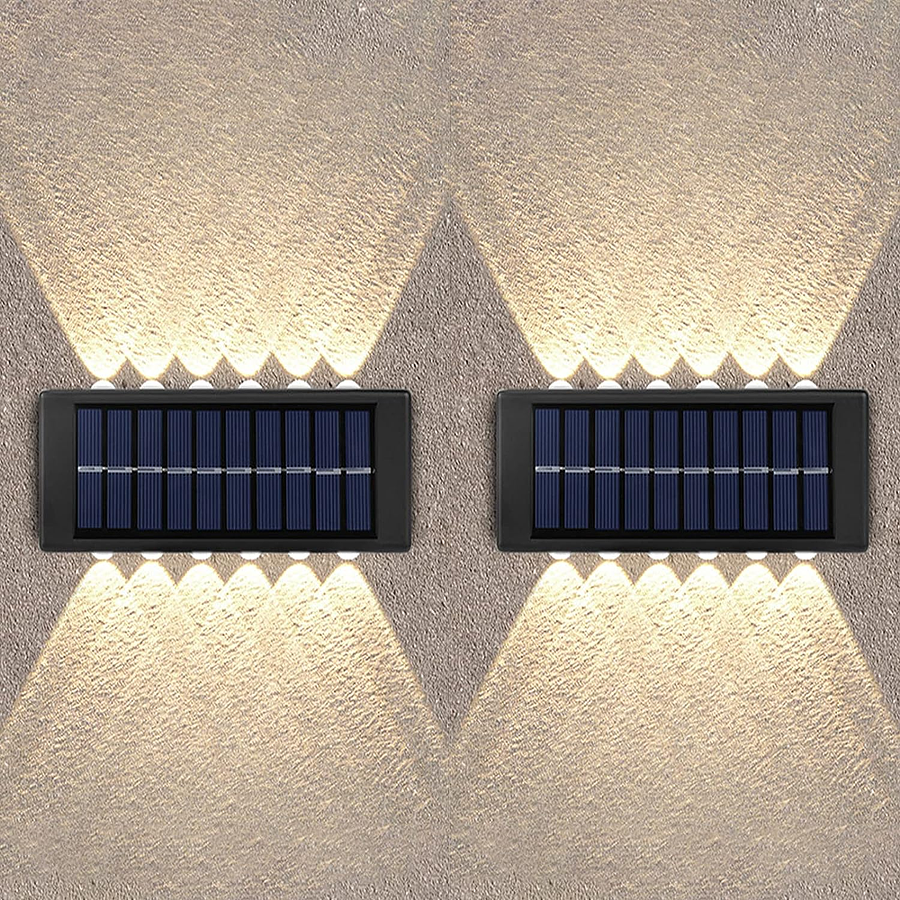 Pack X 2 Lampara Solar 12 Led Exterior Aplique De Muro