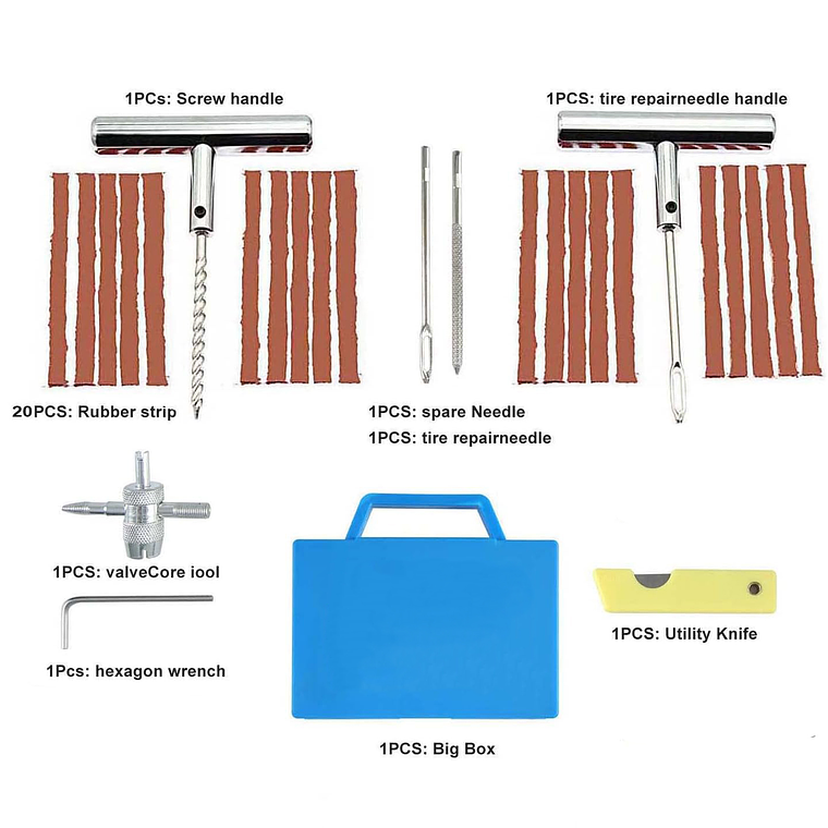 Kit 27 Piezas Reparación Pinchazos Neumático Emergencia Auto 2