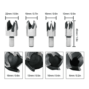 Set 4 Brocas Cortadoras De Tapón O Tarugo Para Madera