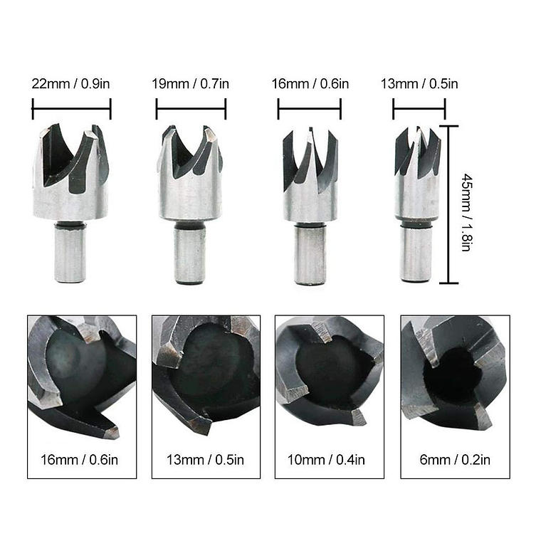 Set 4 Brocas Cortadoras De Tapón O Tarugo Para Madera 2