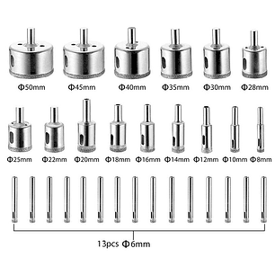 Brocas Copa Para Cerámicos Mármol Vidrio Piedra 28 Pz 6-50mm
