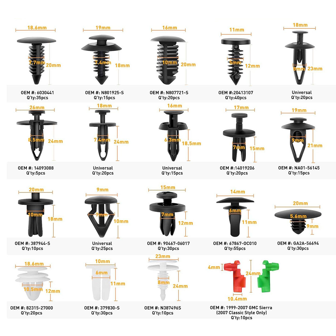 Set 460 Clips Broches Puerta Parachoque Auto Tapabarro Reten 2