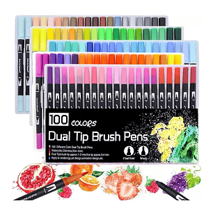 100 Marcadores De Doble Punta Tipo Pincel Colores