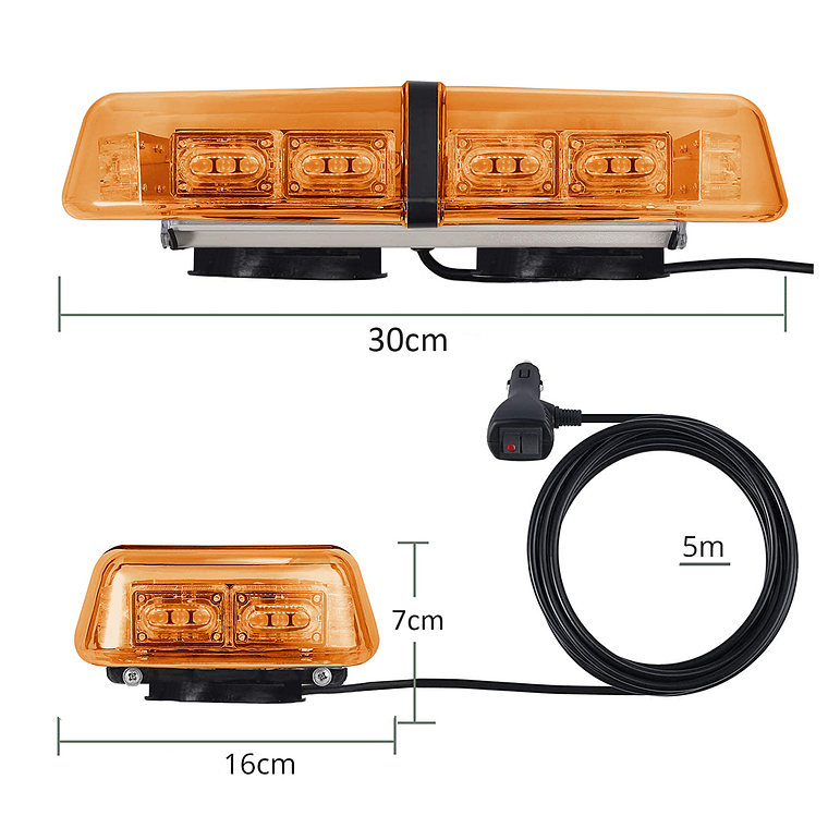 Baliza Luz Led Ámbar Techo Iman 12v-24v Estroboscópica 4