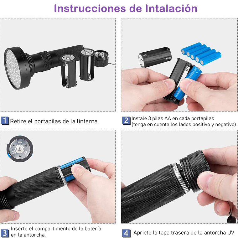 Linterna Ultravioleta 100 Led Uv Usa Pilas Múltiples Usos 4
