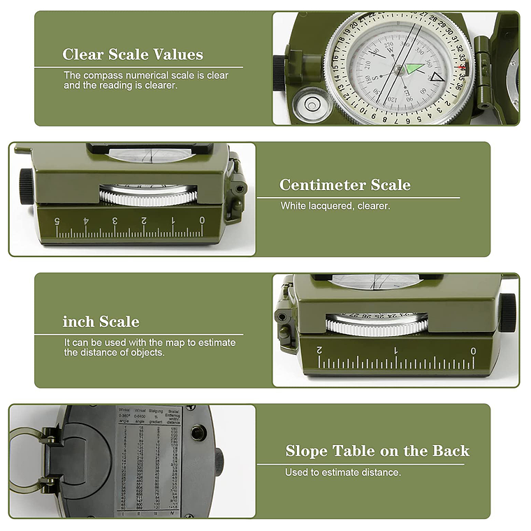 Brújula Militar Luminosa Multifunción Con Inclinómetro Ip65 4