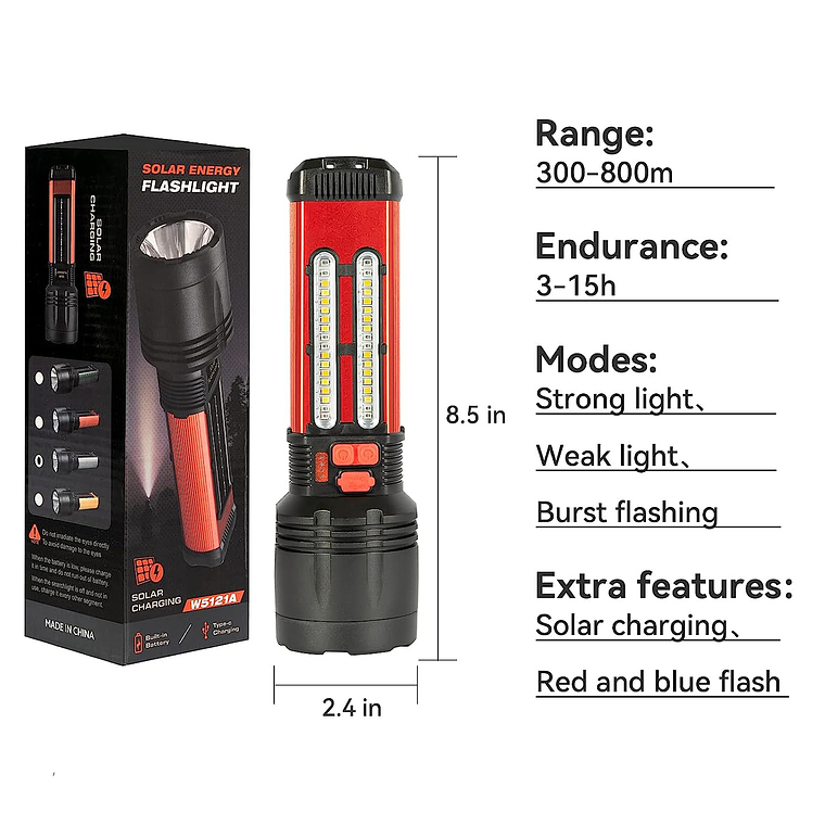 Linterna Táctica Alta Potencia Solar Recargable Usb 4