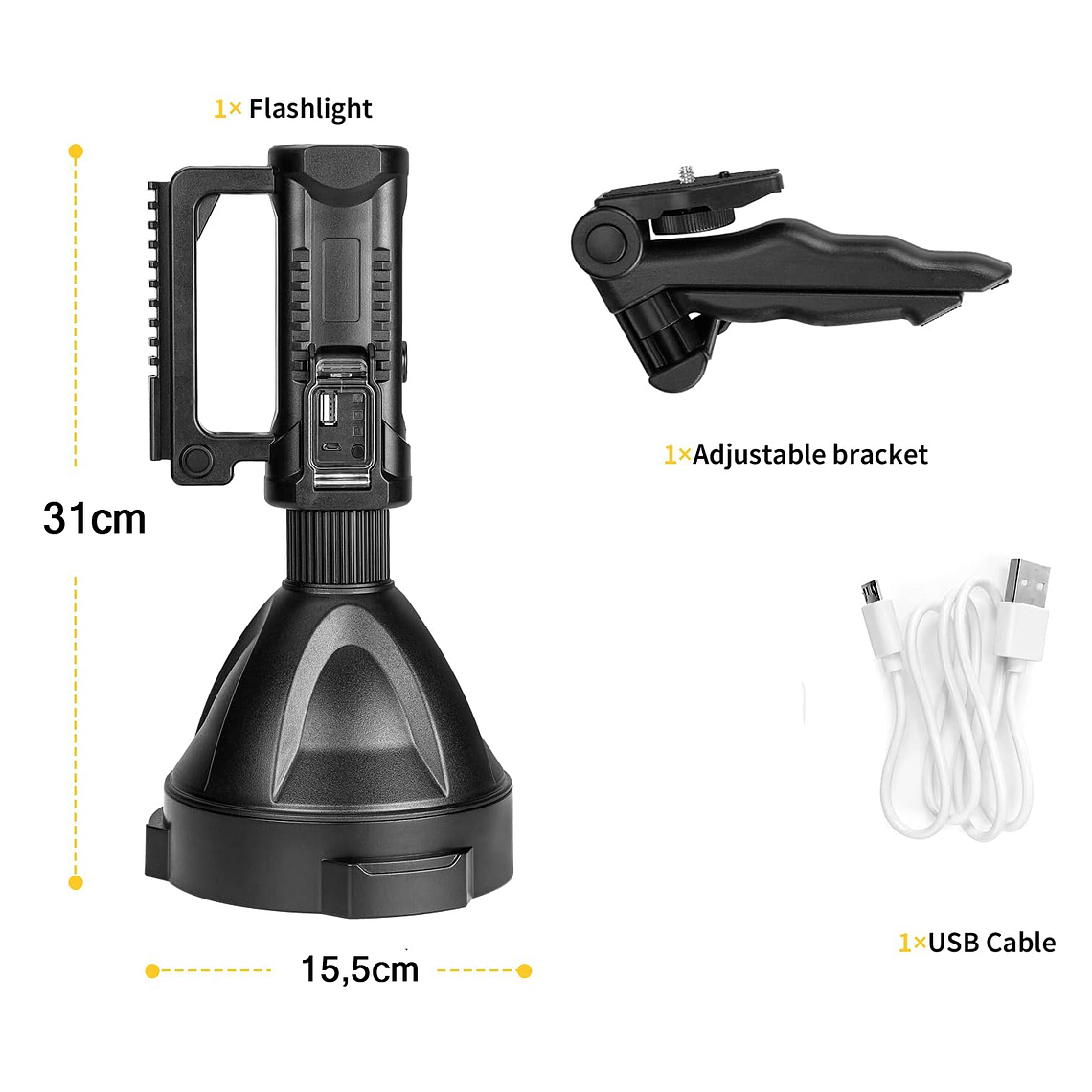 Linterna Led Largo Alcance Recargable Usb Trípode 4