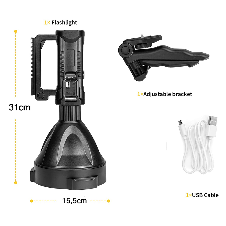 Linterna Led Largo Alcance Recargable Usb Trípode 4