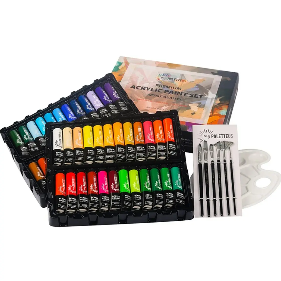Set De Pinturas Acrilicas 48 Colores + Pincel, Paleta 1