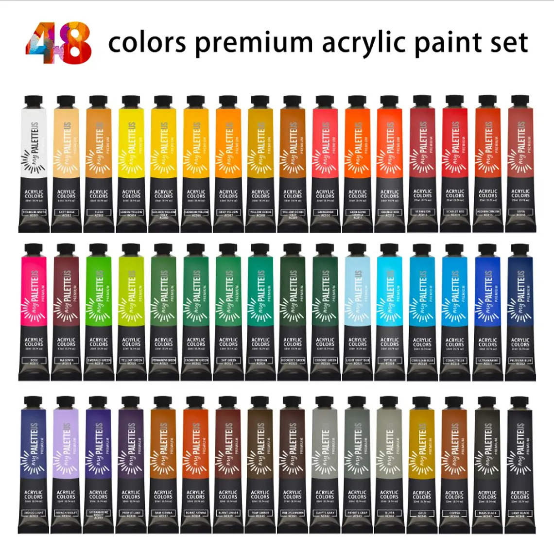 Set De Pinturas Acrilicas 48 Colores + Pincel, Paleta 3