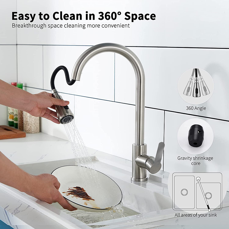 Llave Grifo Monomando Lavaplatos Extensible Niquel 3