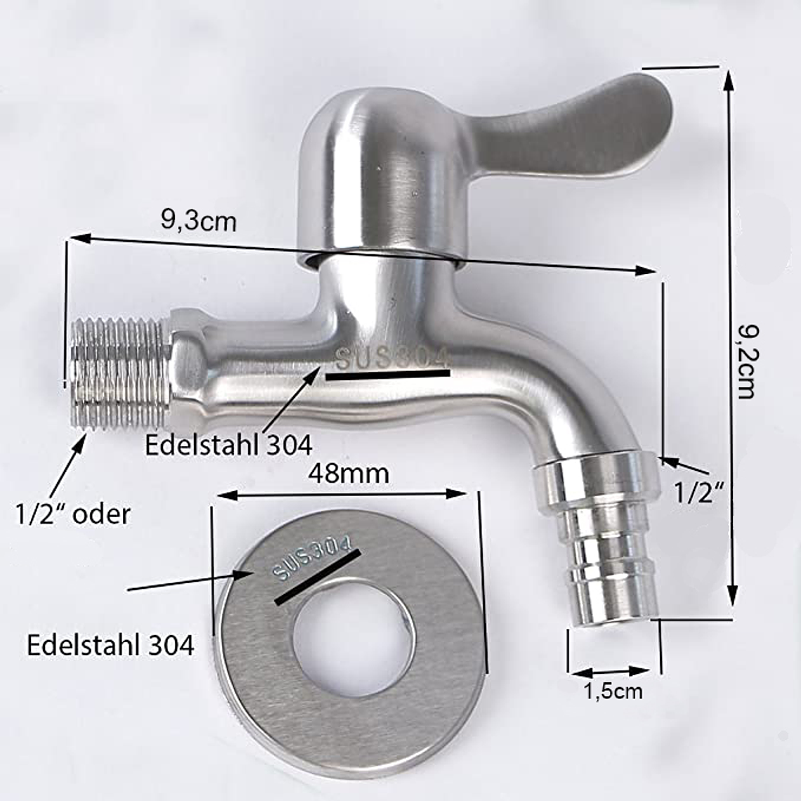 Grifo De Acero Inoxidable, Llave De Paso 1/2 5
