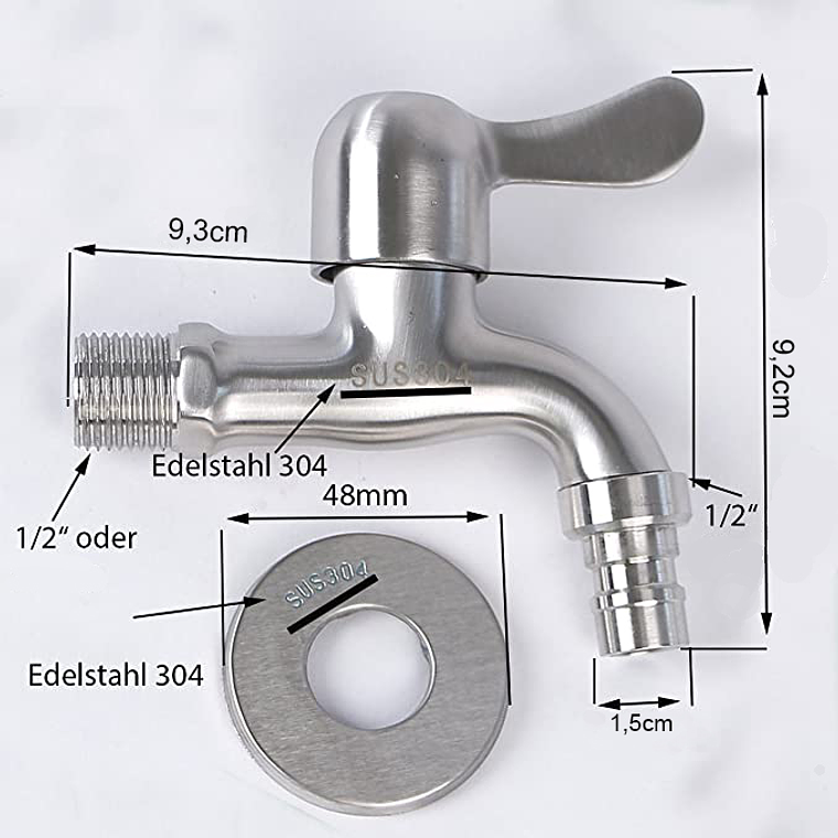 Grifo De Acero Inoxidable, Llave De Paso 1/2 5
