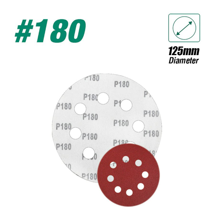 Set 100 Lijas #180 Velcro Con 8 Orificios 125mm 5 Pulgadas 2