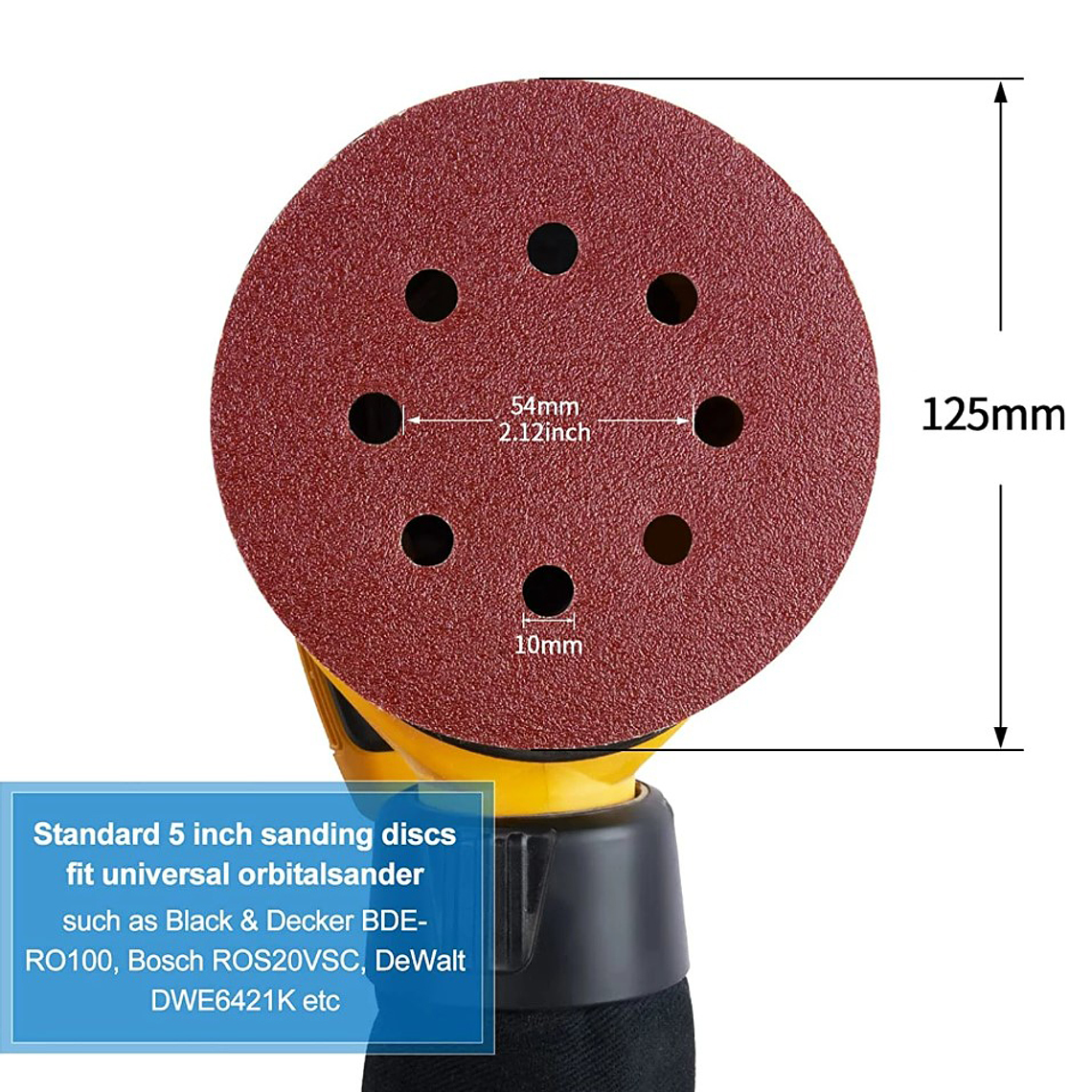 Set 100 Lijas #180 Velcro Con 8 Orificios 125mm 5 Pulgadas 5