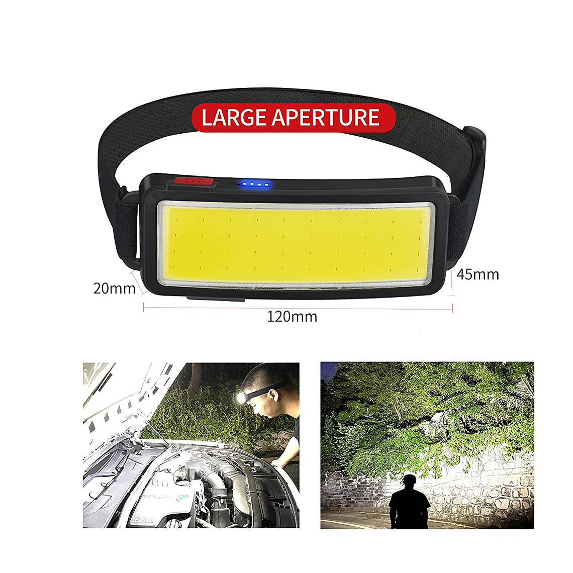 Linterna Frontal Led Cob Recargable Usb, Superbrillante 6