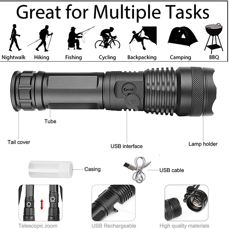 Linterna Led Alta Potencia Metalica Recargable 4000lm 3