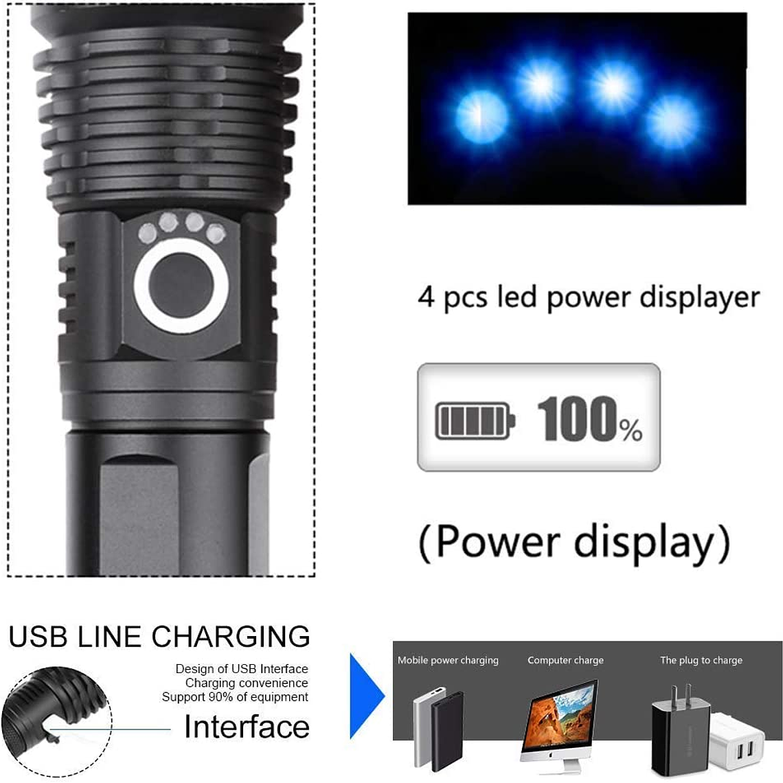 Linterna Led Alta Potencia Metalica Recargable 4000lm 5