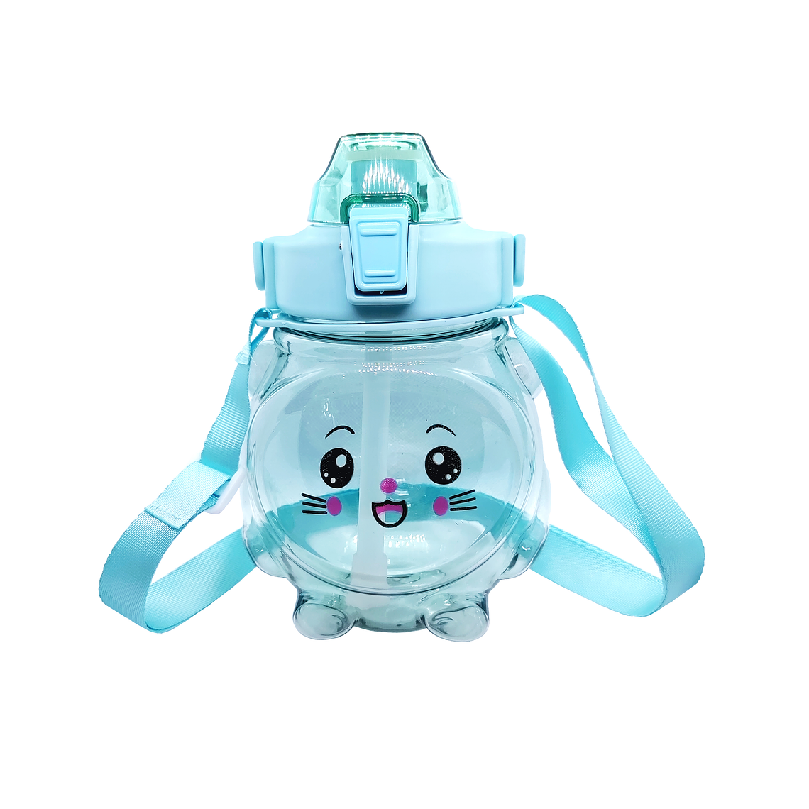 Botella Agua Antiderrame Kawaii Con Sticker Y Correa 1000ml 1