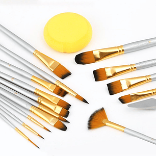 Set Pinceles 15 Piezas Pelo Sintético Acuarela Acrílico Oleo