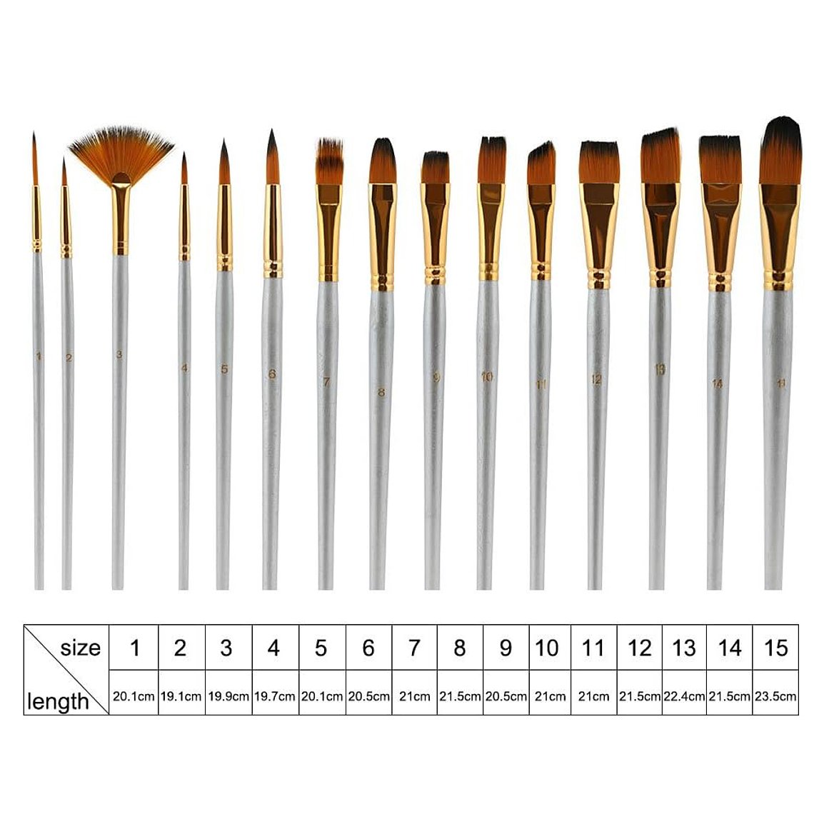 Set Pinceles 15 Piezas Pelo Sintético Acuarela Acrílico Oleo 4