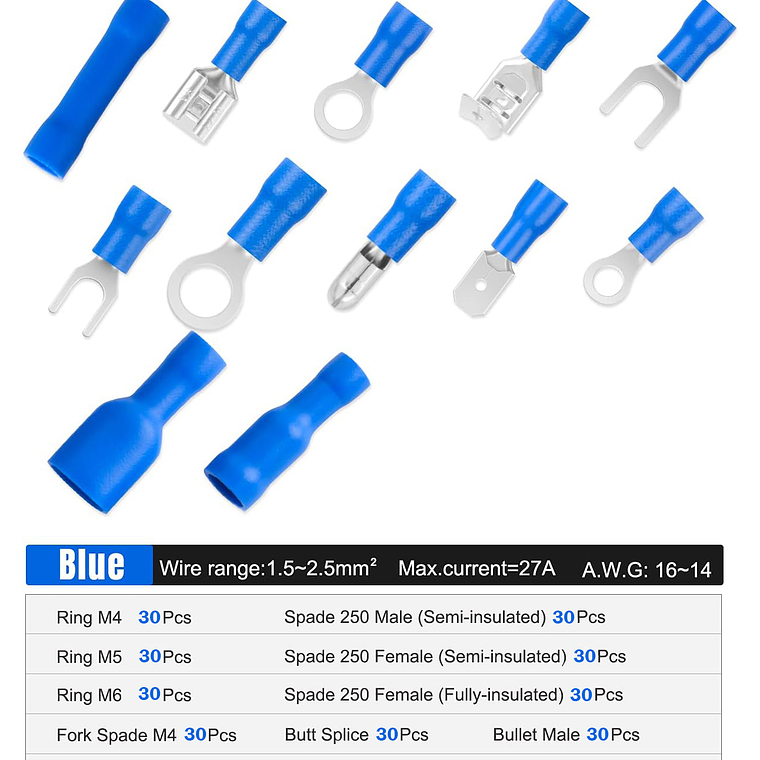 Kit Terminales Conector De Cable Eléctrico Aislado Con Caja 5