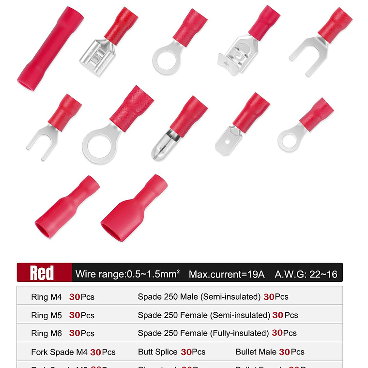 Kit Terminales Conector De Cable Eléctrico Aislado Con Caja 6