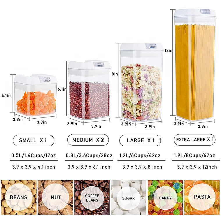 Set 5 Contenedores De Alimento Tapa Hermética Almacenamiento 6