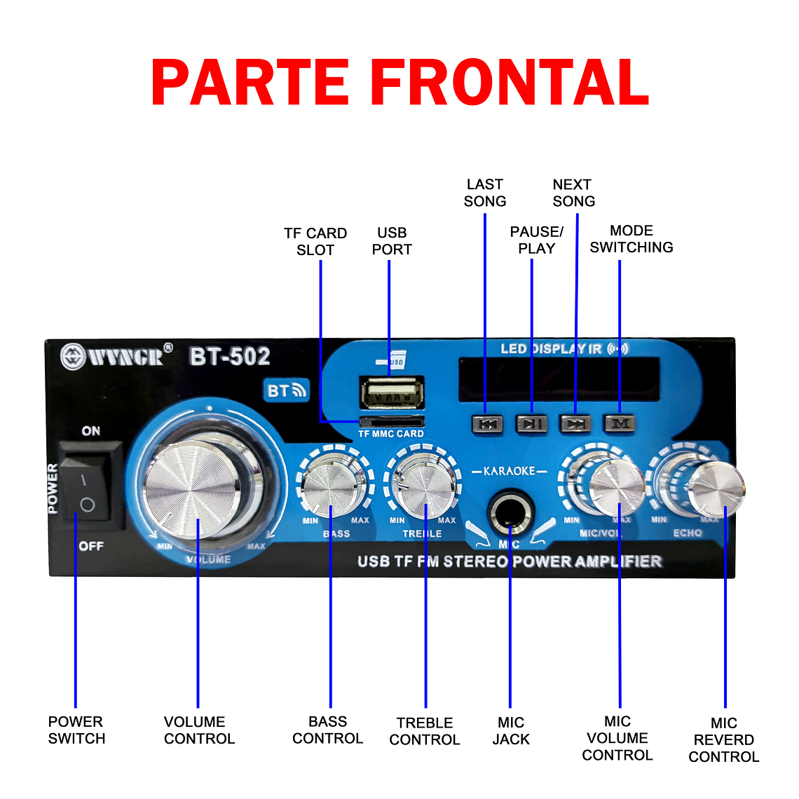 Amplificador Bluetooth 12v/220v Usb Fm Sd Card Karaoke Mp3 2