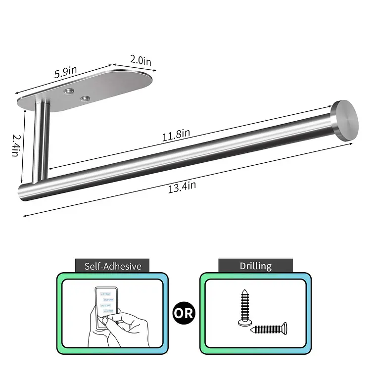 Portarollos Toalla De Papel Nova De Acero Inox Autoadhesivo 3
