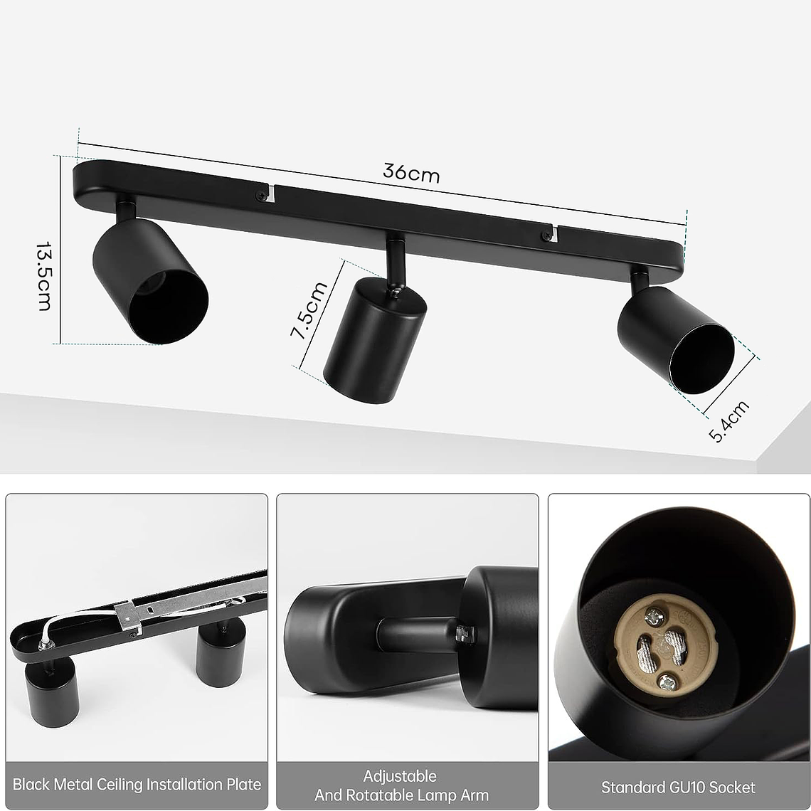 Aplique Lampara Triple Dirigible Con Ampolleta Dicroica Gu10 3