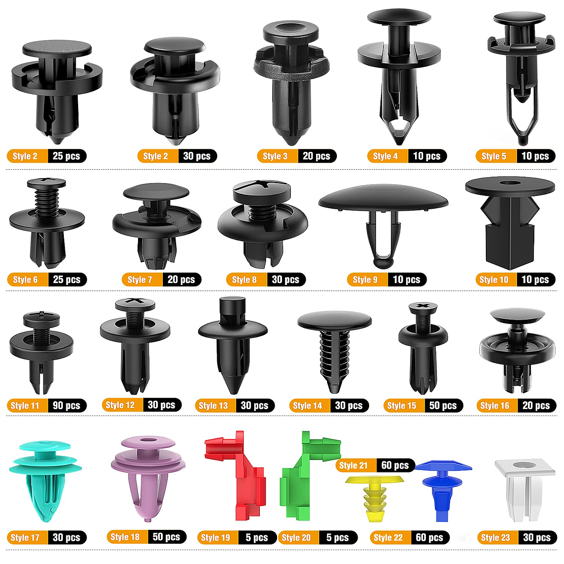 Kit 725 Clip Broche Retención Plástico Auto Lata Tapabarro 2