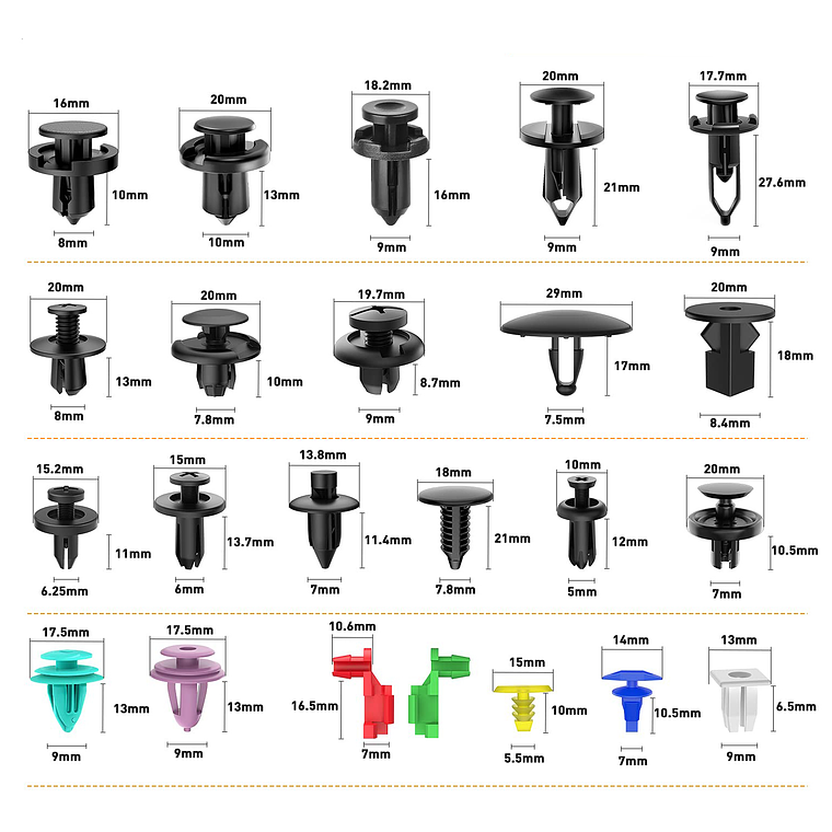 Kit 725 Clip Broche Retención Plástico Auto Lata Tapabarro 3