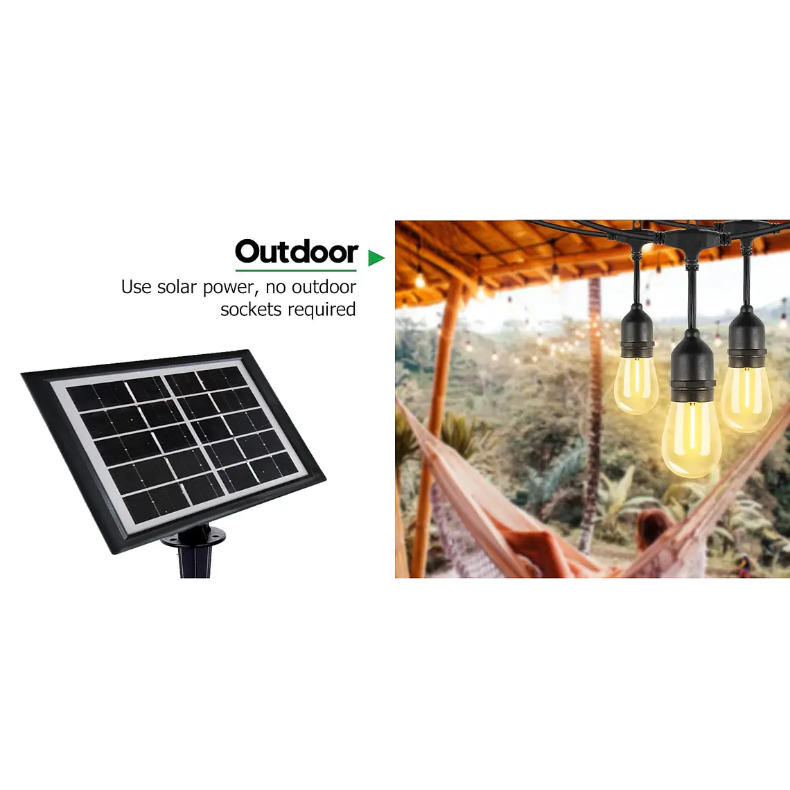 Guirnalda 10 Metros Panel Solar Con 10 Ampolletas Led Calida 2