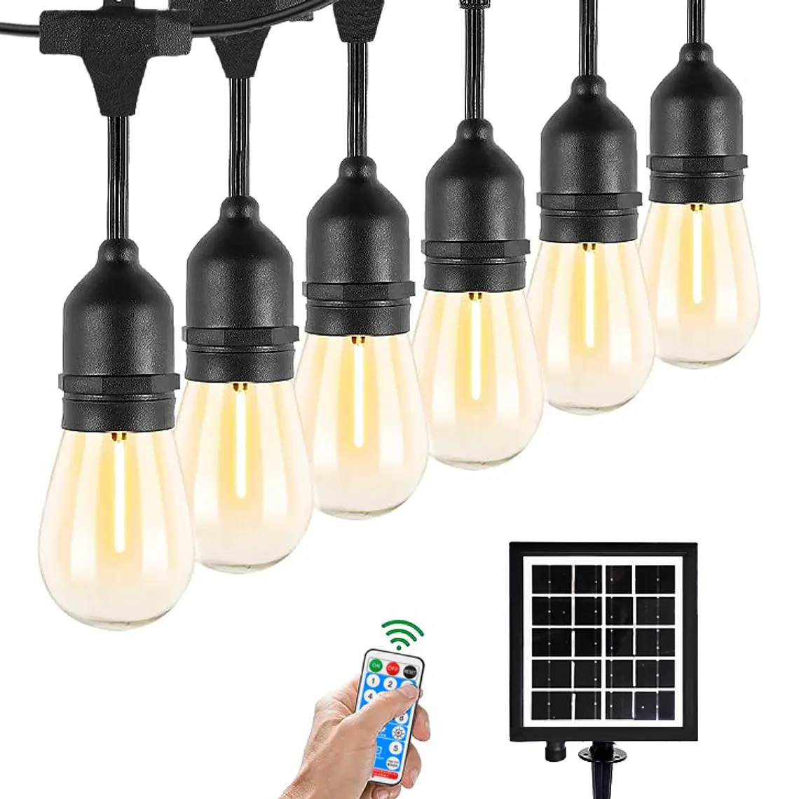 Guirnalda 10 Metros Panel Solar Con 10 Ampolletas Led Calida 1