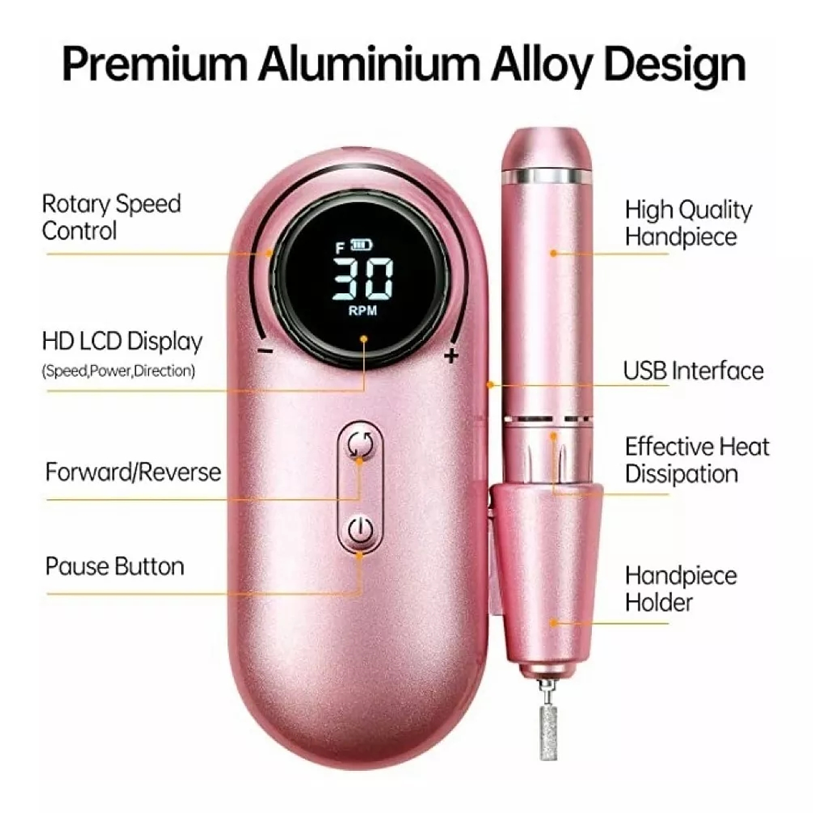 Torno De Uñas Inalámbrico Pantalla Lcd 30000 Rpm Manicura 4