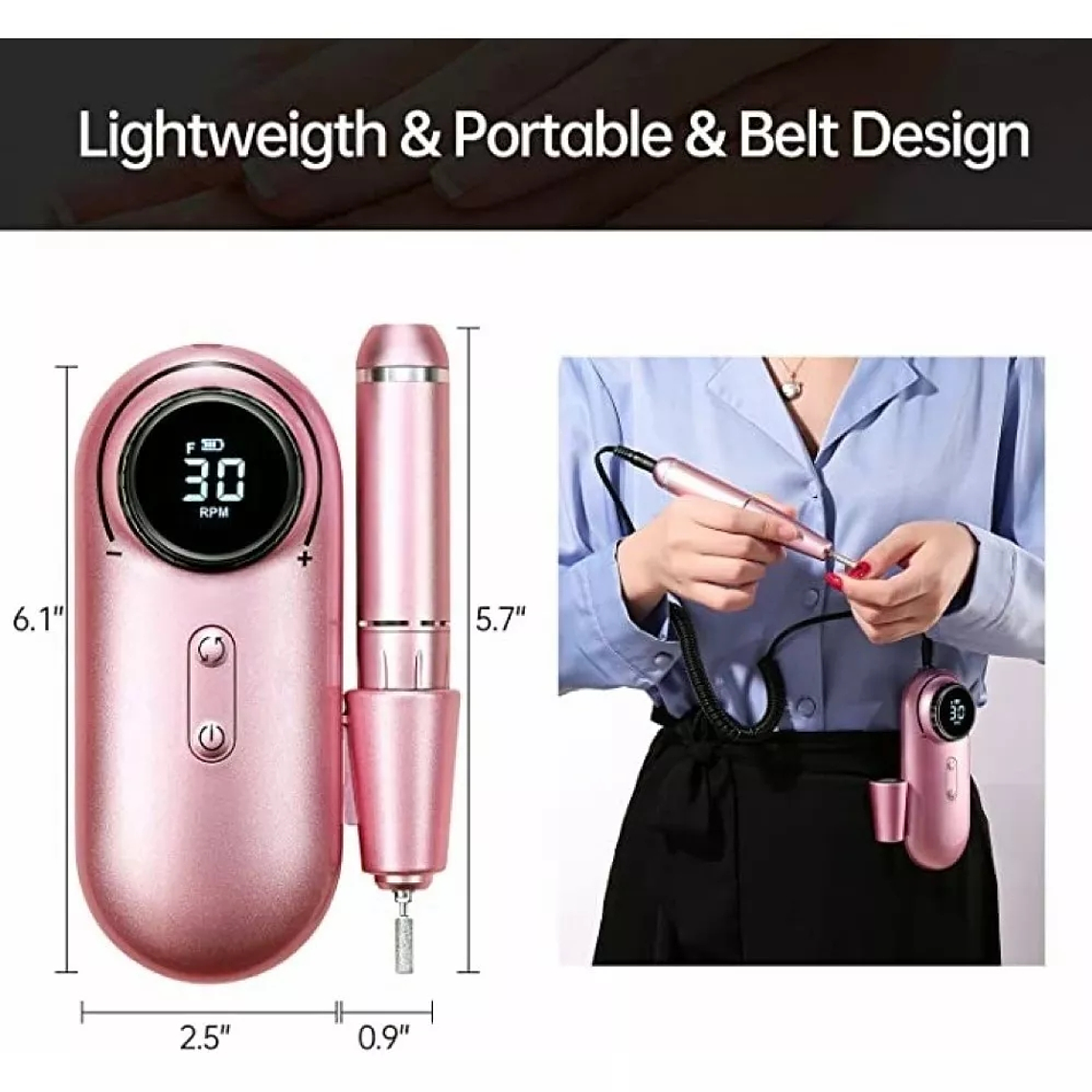 Torno De Uñas Inalámbrico Pantalla Lcd 30000 Rpm Manicura 5